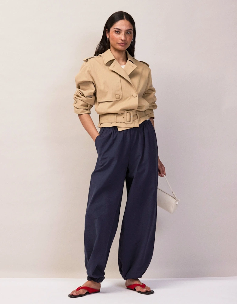 Camel Belted Cropped Trench Jacket
