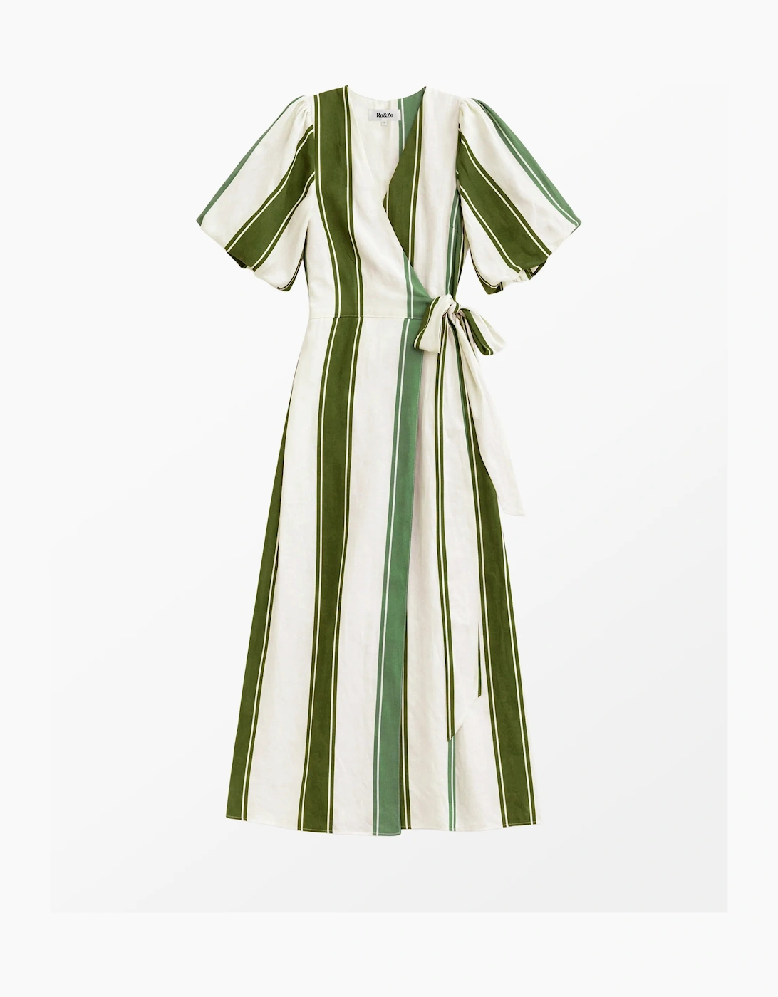 Petite Green Stripe Linen Blend Wrap Dress