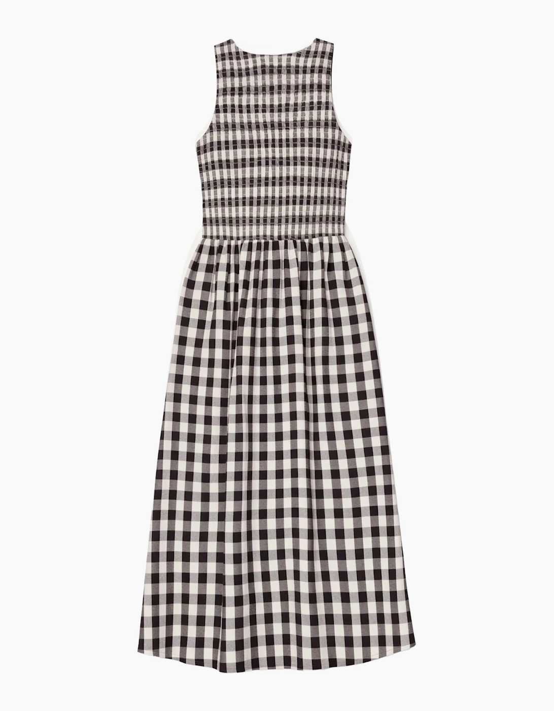 Petite Mono Gingham Cotton and Linen-Blend Shirred Midi Dress, 7 of 6