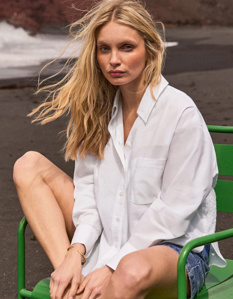 Petite White Cutwork Embroidered Back Shirt
