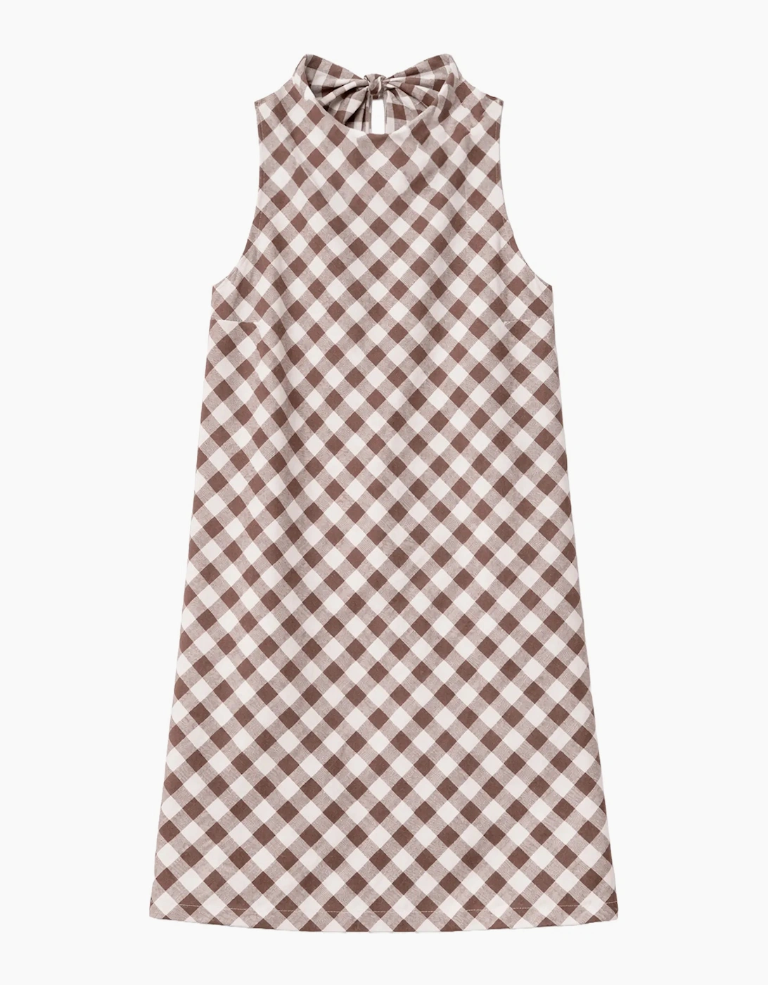 Petite Brown Gingham Linen Blend Cowl Neck Dress