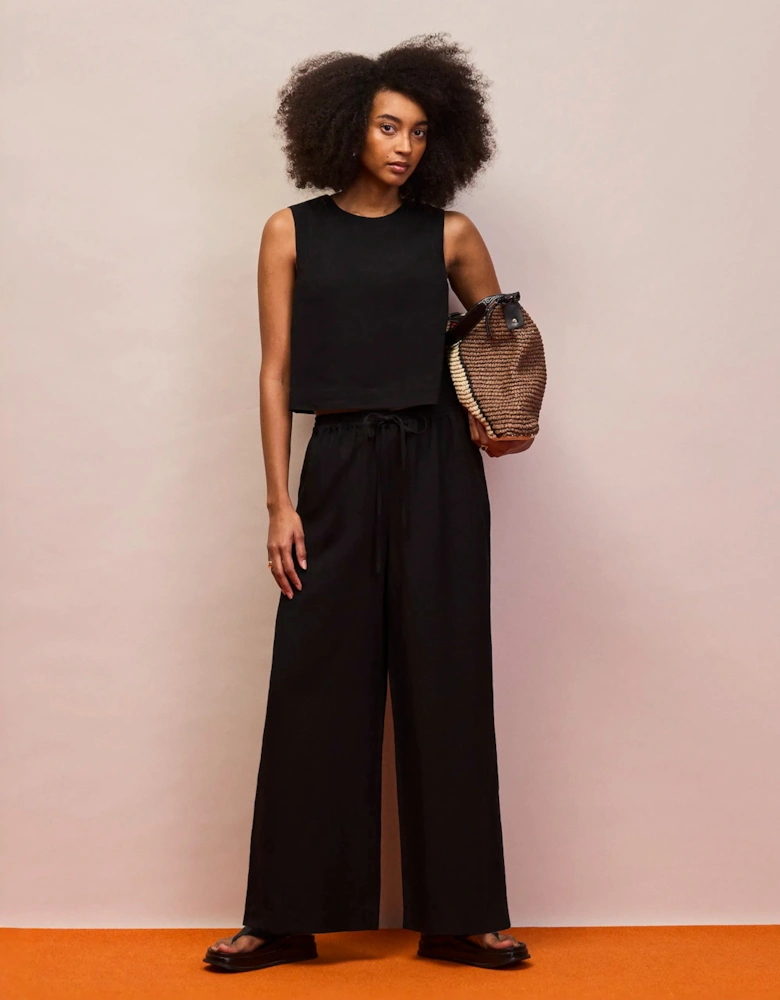 Black Drawstring Trousers With Linen