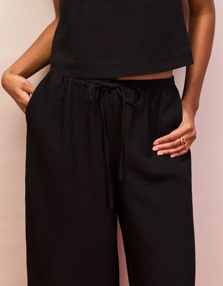 Black Drawstring Trousers With Linen