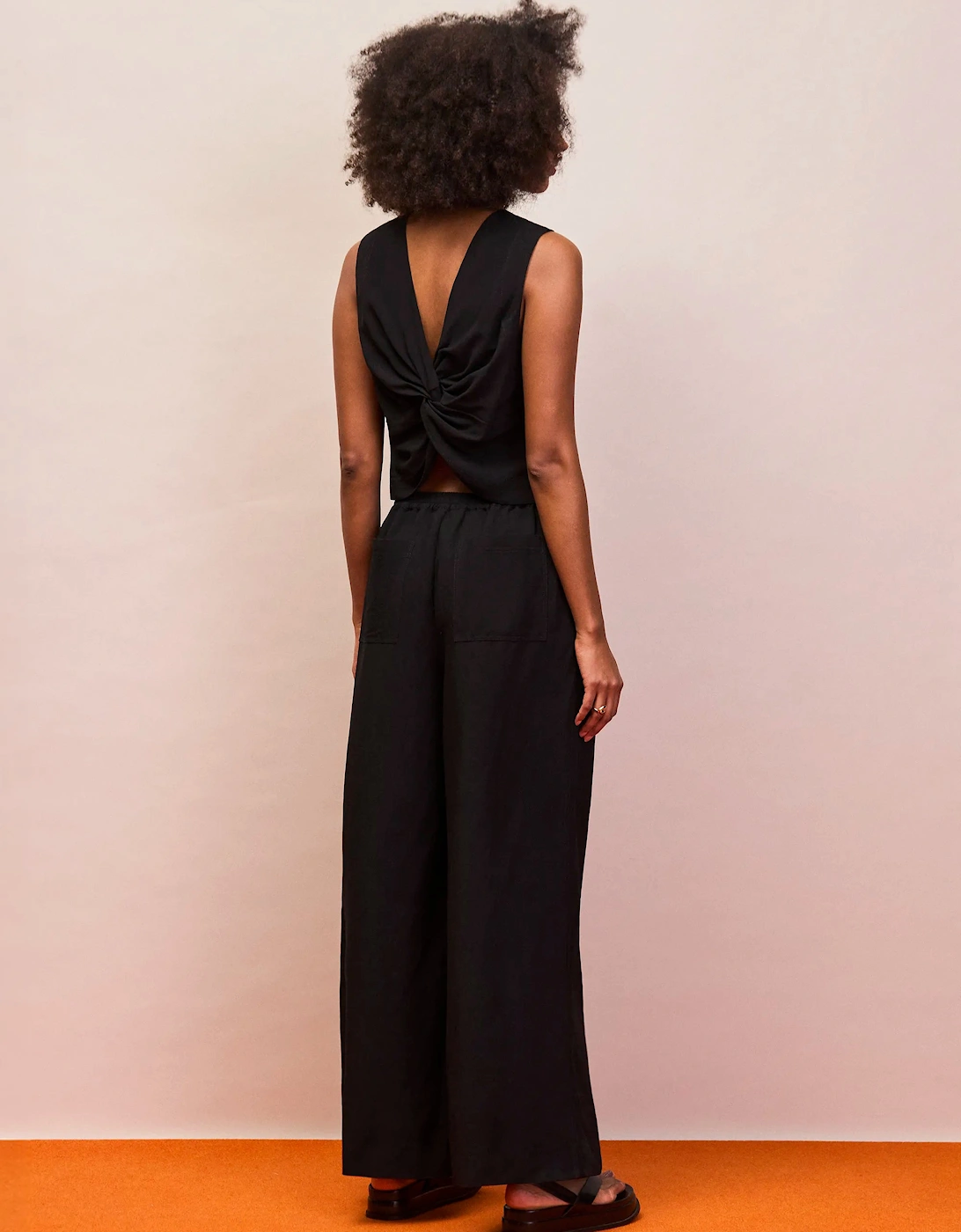 Black Drawstring Trousers With Linen