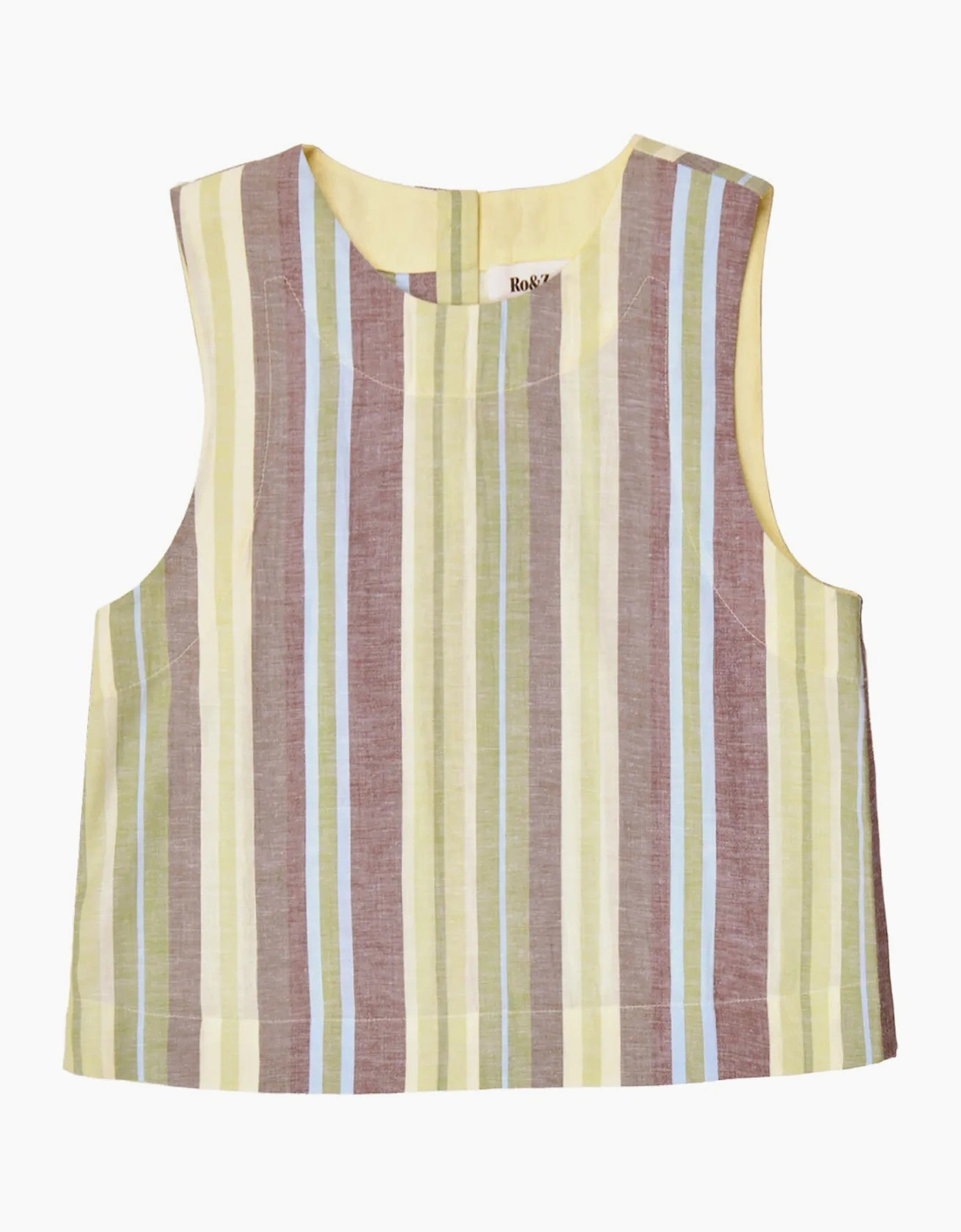 Green Stripe Linen-Blend Shell Top