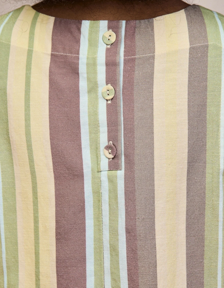 Green Stripe Linen-Blend Shell Top