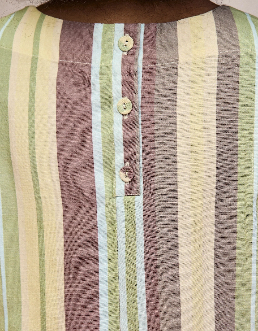 Green Stripe Linen-Blend Shell Top