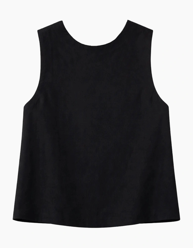 Black Twist Back Shell Top With Linen