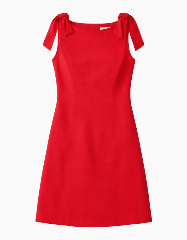 Petite Red Linen-Blend Bow-Detail Mini Dress