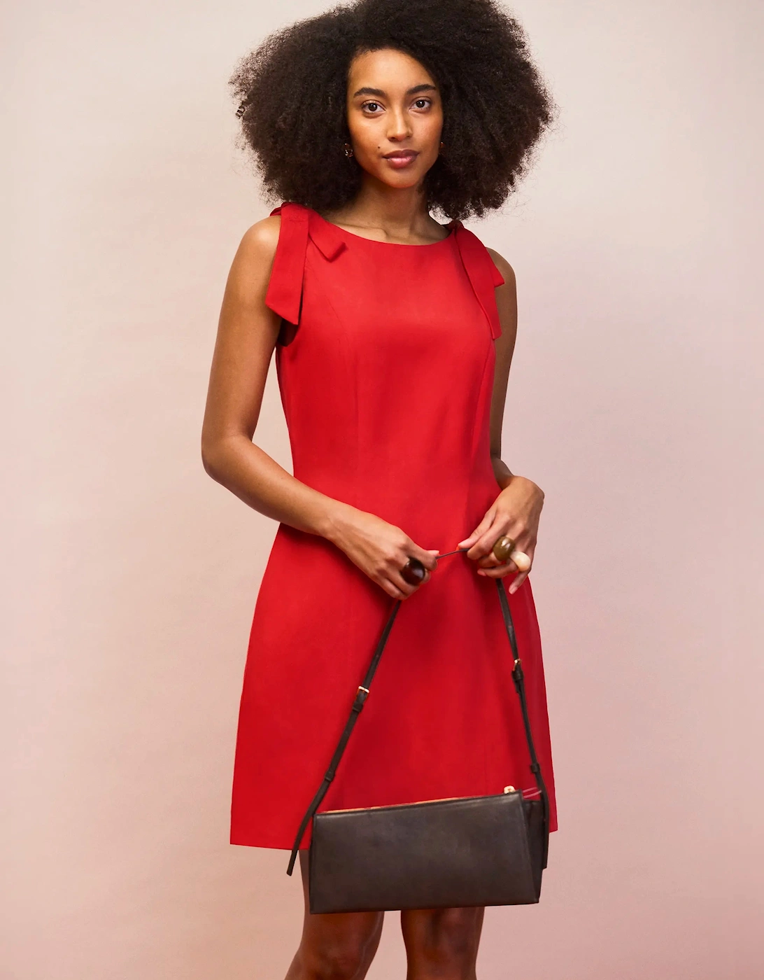 Petite Red Linen-Blend Bow-Detail Mini Dress