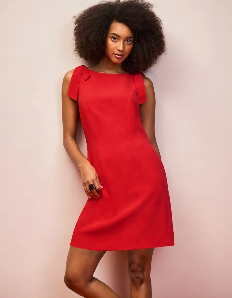 Petite Red Linen-Blend Bow-Detail Mini Dress