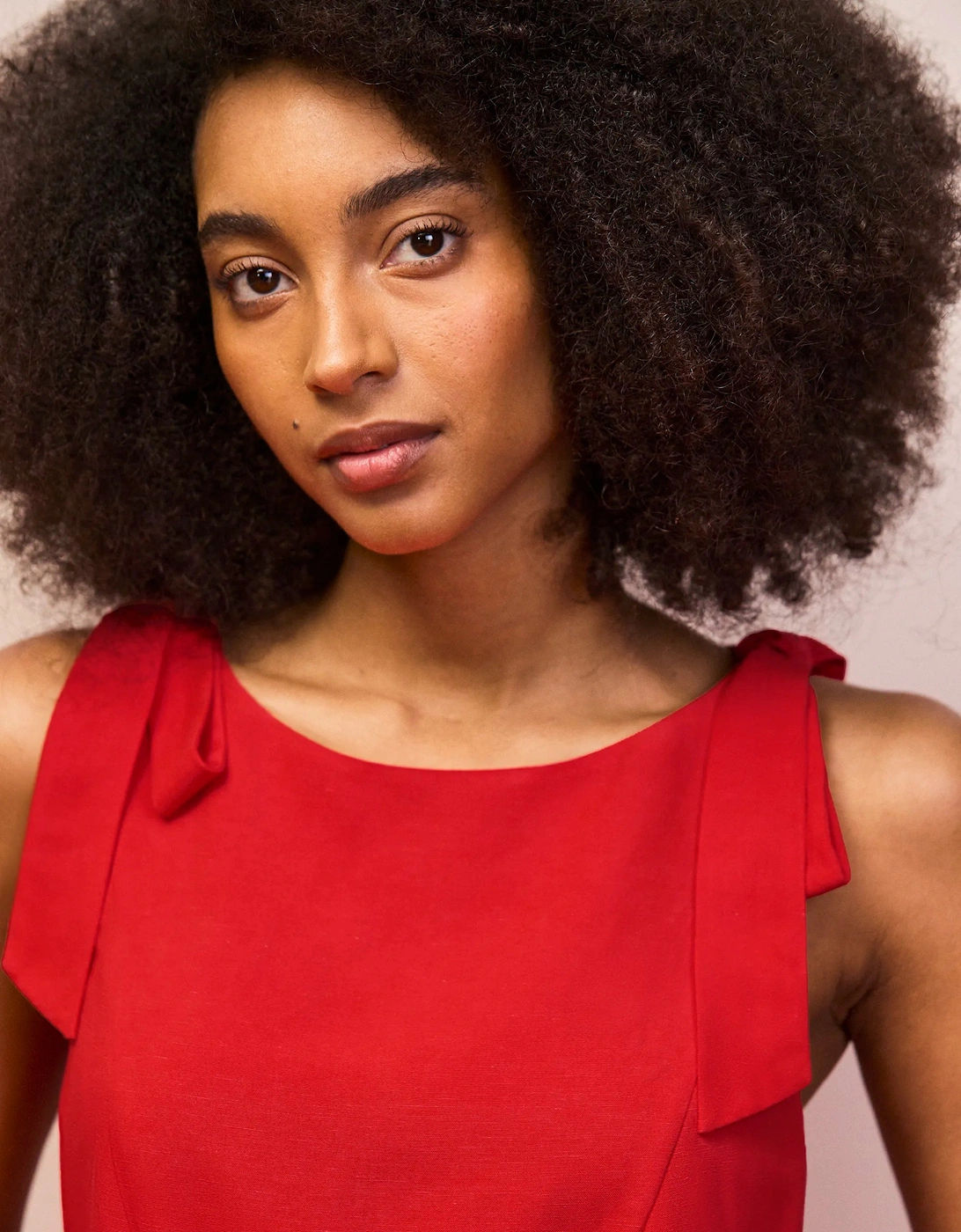 Petite Red Linen-Blend Bow-Detail Mini Dress