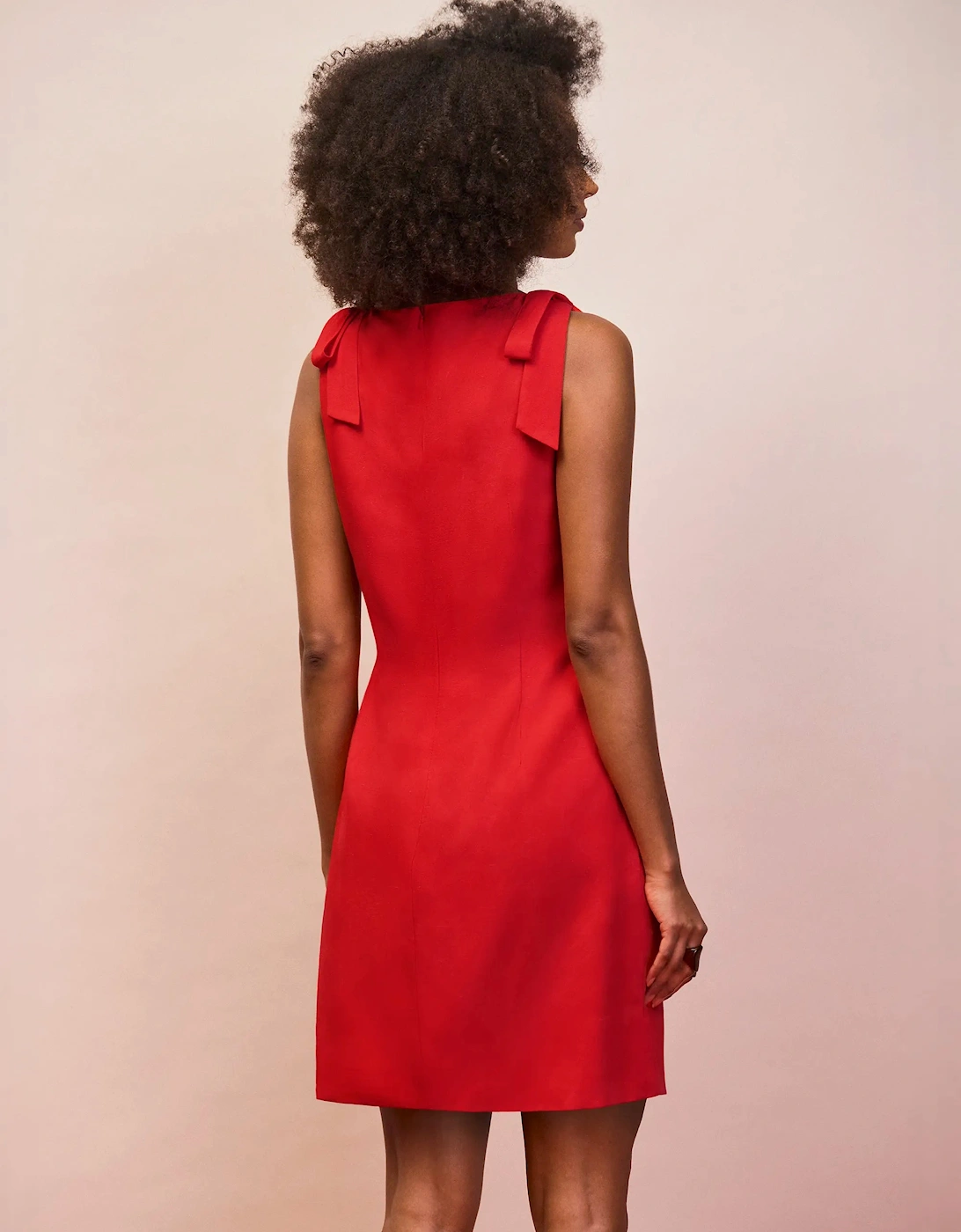 Petite Red Linen-Blend Bow-Detail Mini Dress
