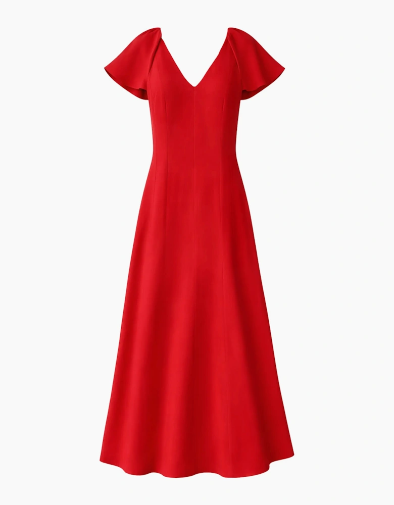 Petite Red Flutter Sleeve Dress With Linen