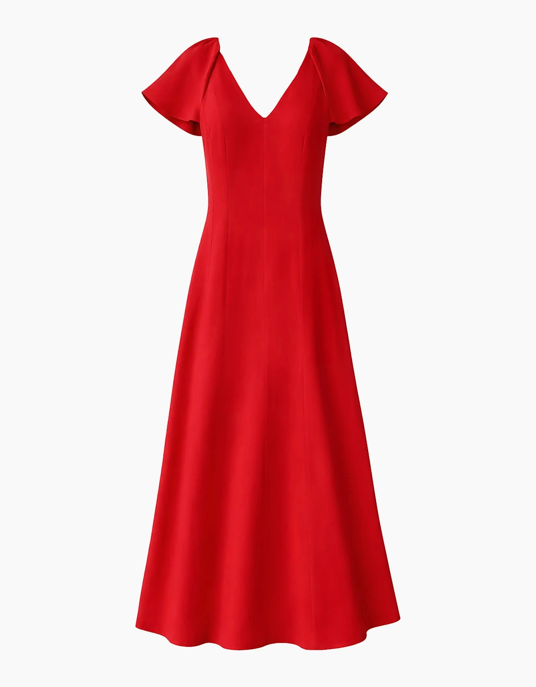 Petite Red Flutter Sleeve Dress With Linen, 7 of 6