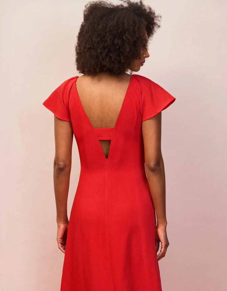 Petite Red Flutter Sleeve Dress With Linen