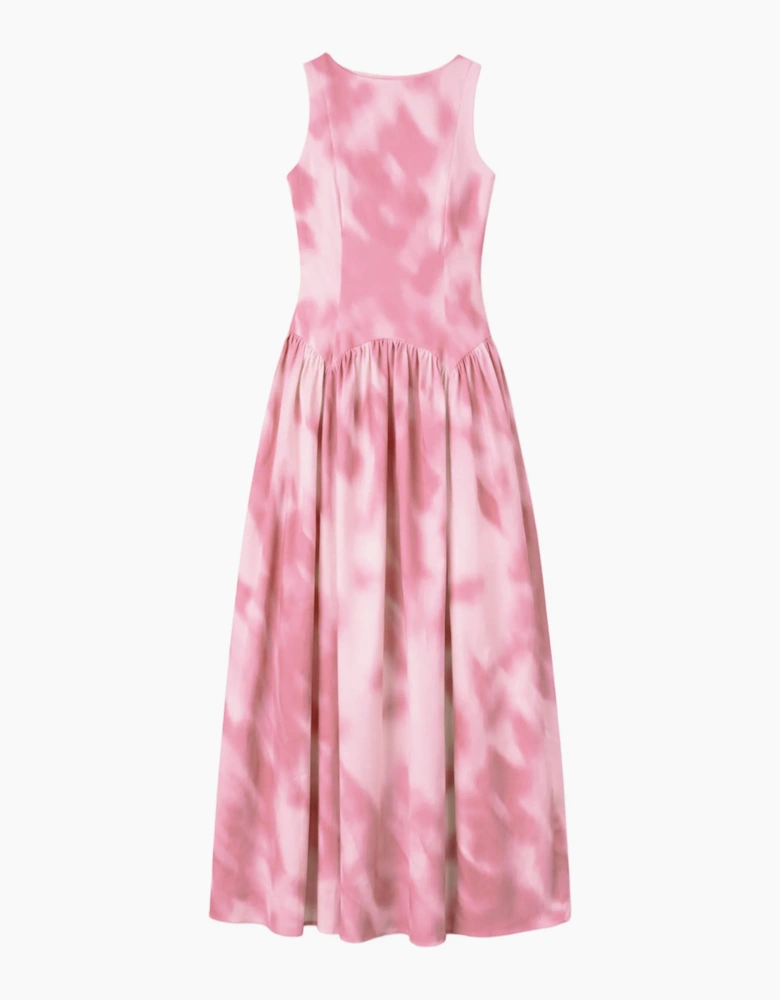 Petite Frankie Pink Watercolour Dropped Waist Dress