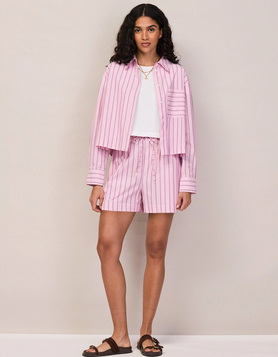 Pink Stripe Cotton Shorts