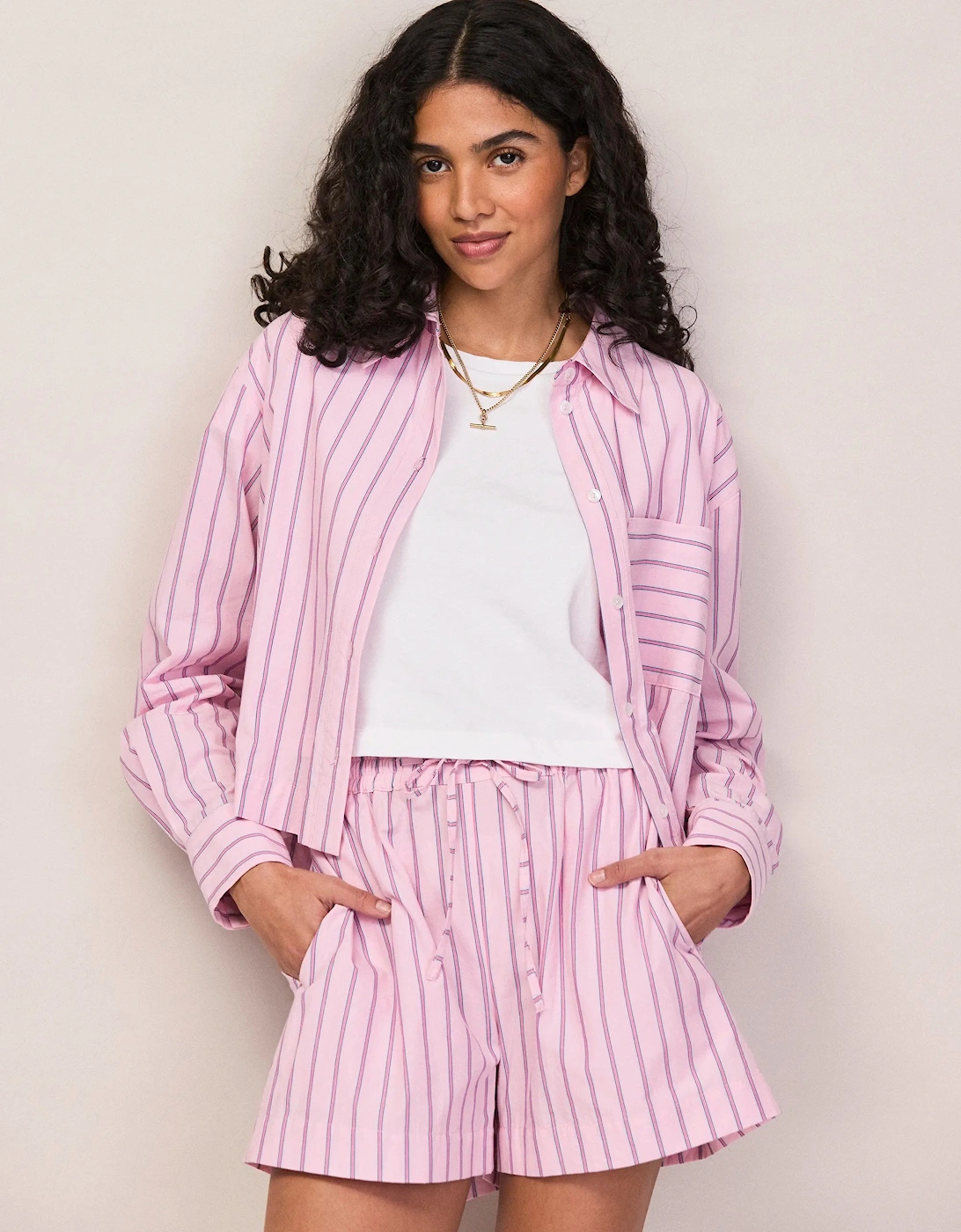 RO&ZO RO&ZO Women's Pink Stripe Cotton Shirt