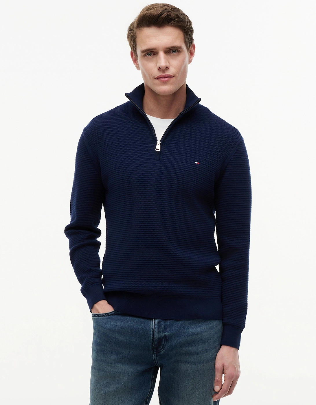 Tommy Hilfiger Seasonal Structure 1/4 Zip Mens Mock Neck Sweatshirt - Carbon Navy, 6 of 5
