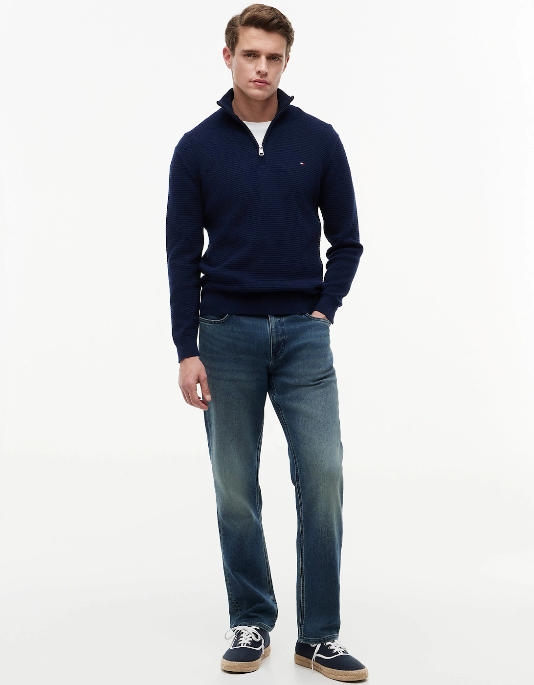 Tommy Hilfiger Seasonal Structure 1/4 Zip Mens Mock Neck Sweatshirt - Carbon Navy