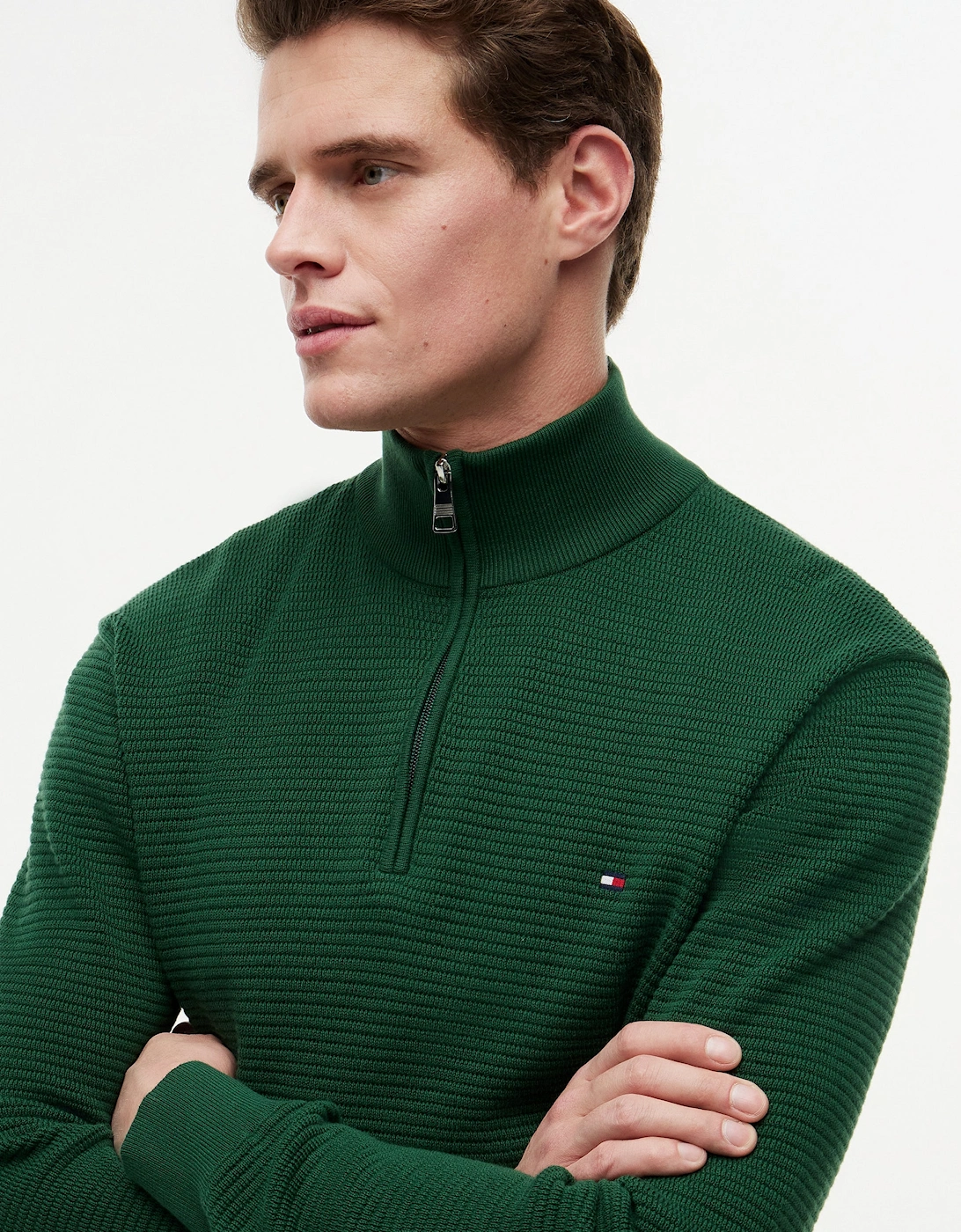 Tommy Hilfiger Seasonal Structure 1/4 Zip Mens Mock Neck Sweatshirt - Street Green