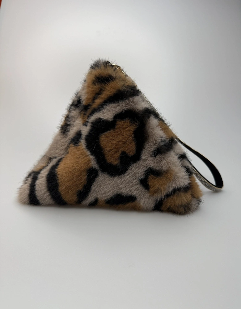 Pink Animal Print Pyramid Faux Fur Bag