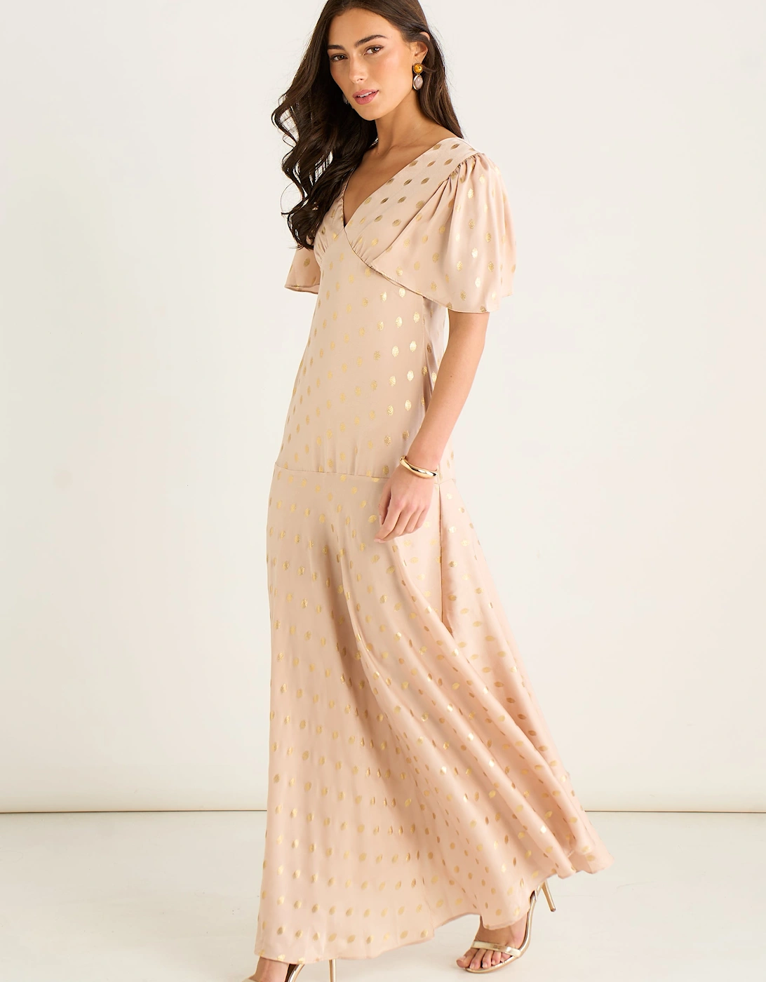 Stone Angel Sleeves Foil Pattern Maxi Dress