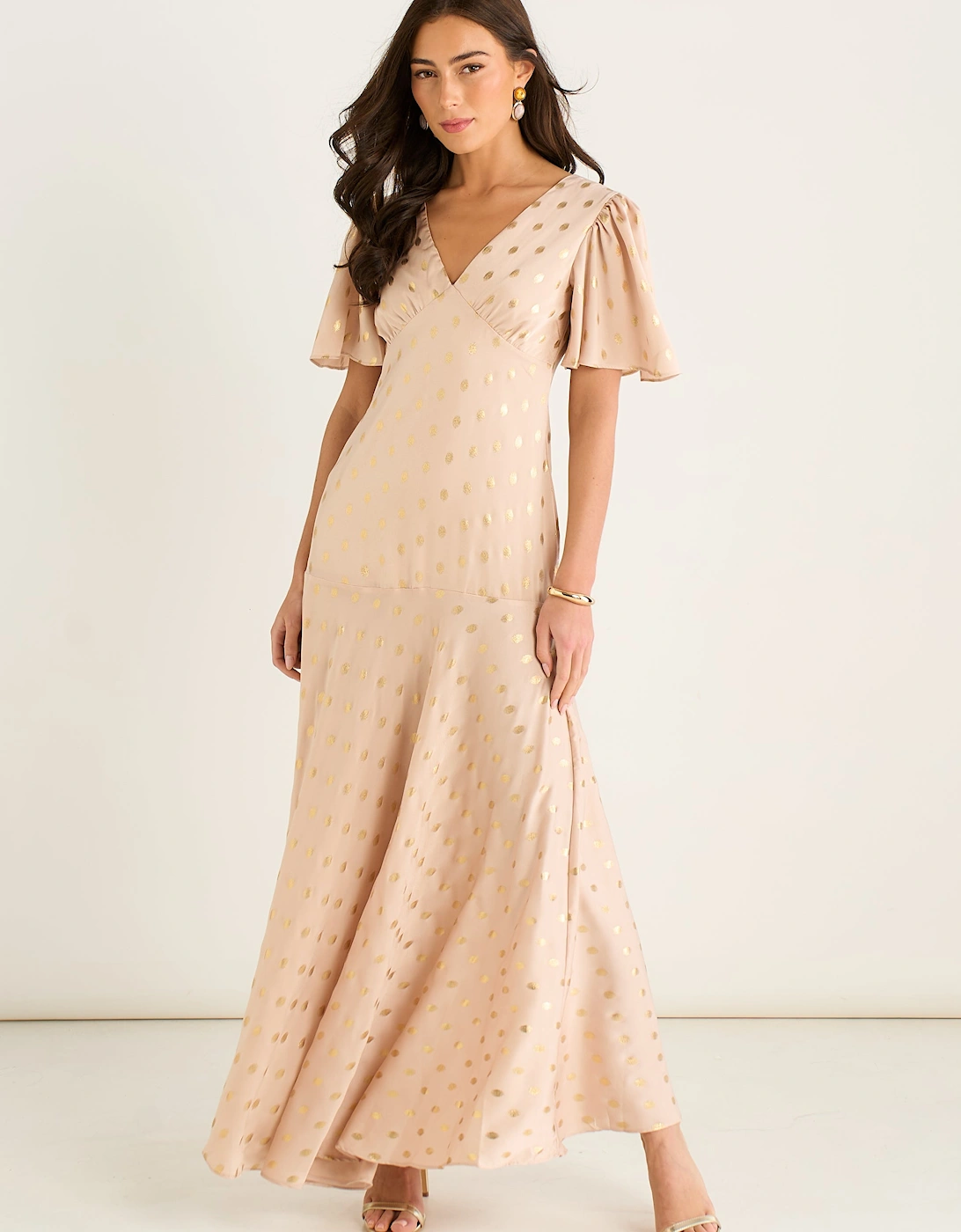 Stone Angel Sleeves Foil Pattern Maxi Dress