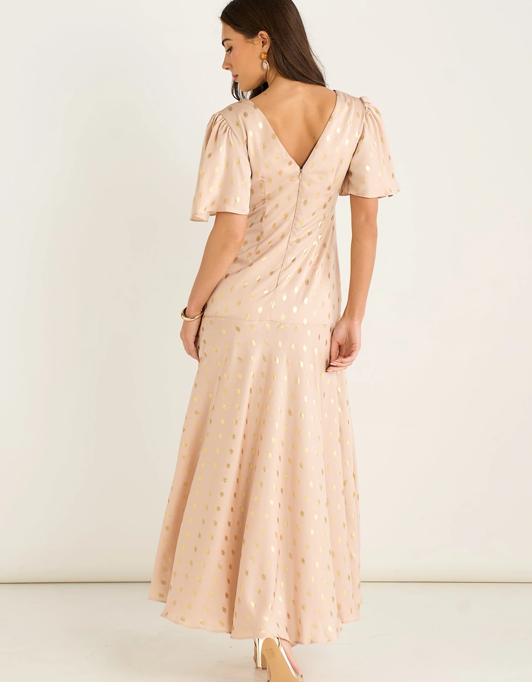Stone Angel Sleeves Foil Pattern Maxi Dress