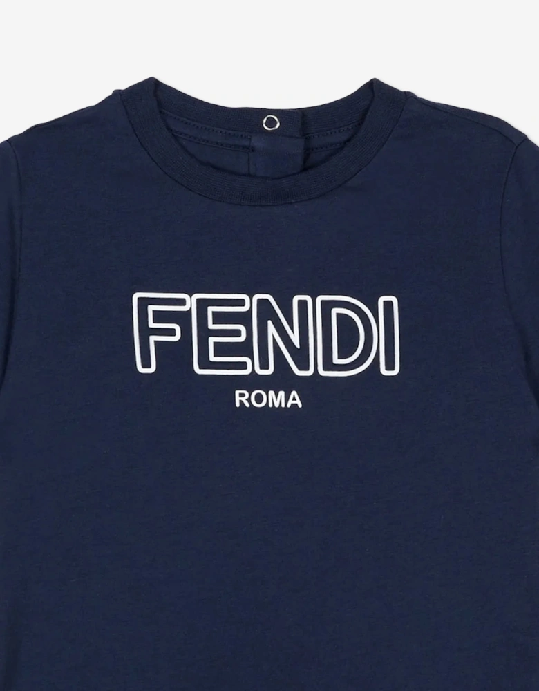 Fendi Baby Boys Logo T-Shirt in Navy