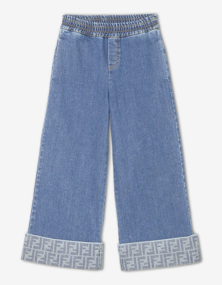Fendi Girls Wide Leg Jeans in Blue