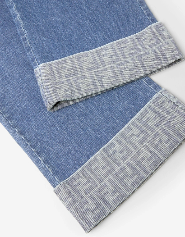 Fendi Girls Wide Leg Jeans in Blue