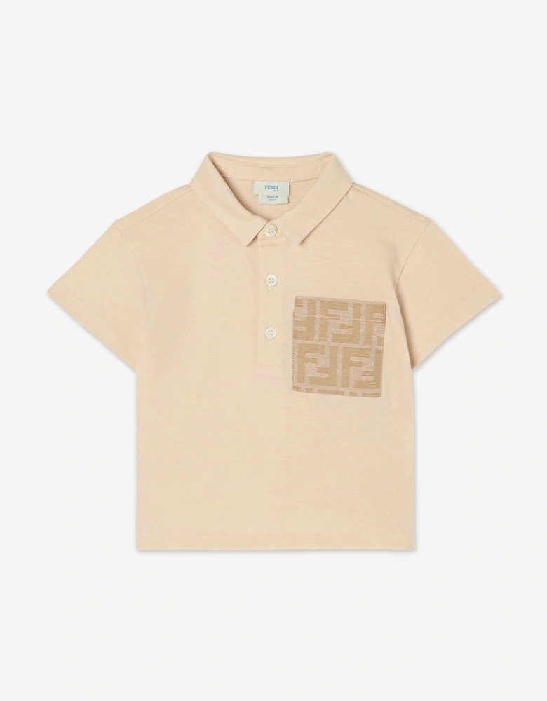 Fendi Baby Boys FF Pocket Polo Shirt in Beige