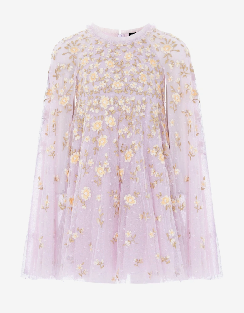 Needle & Thread Girls Lea Ditsy Cape Dress in Purple