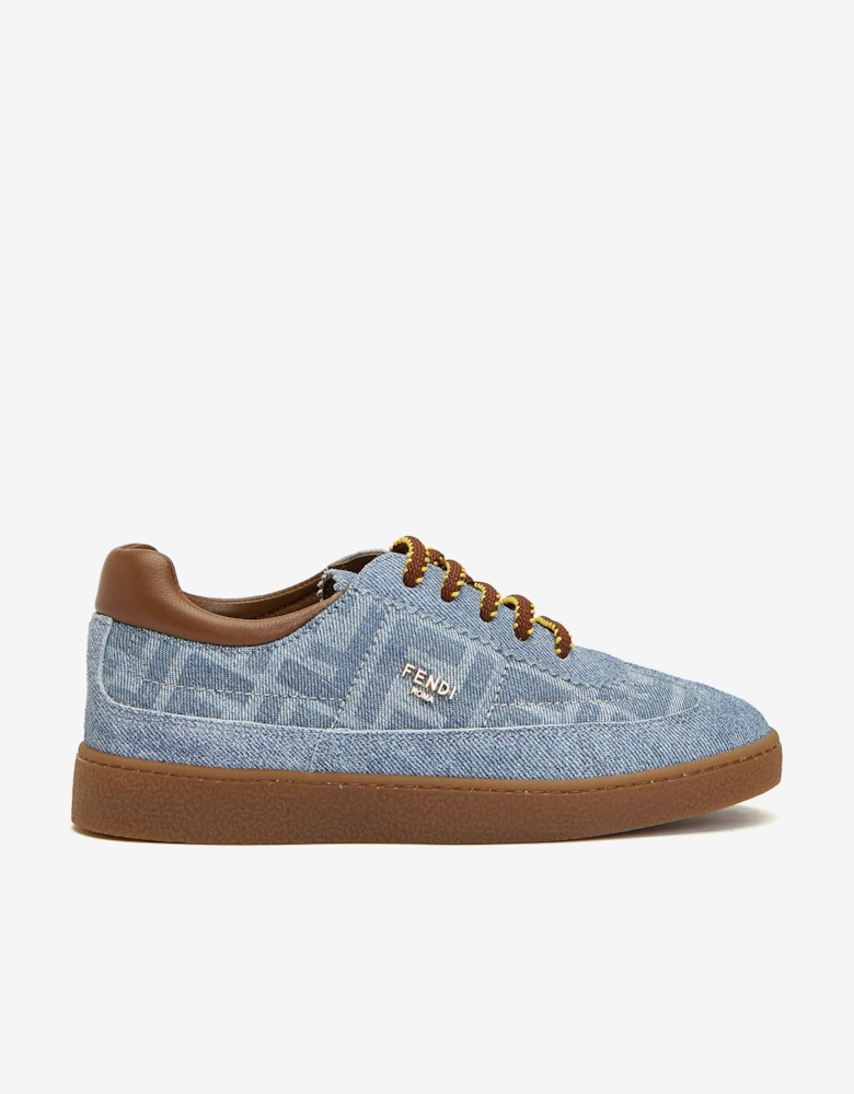 Fendi Kids Leather Logo Trainers in Blue