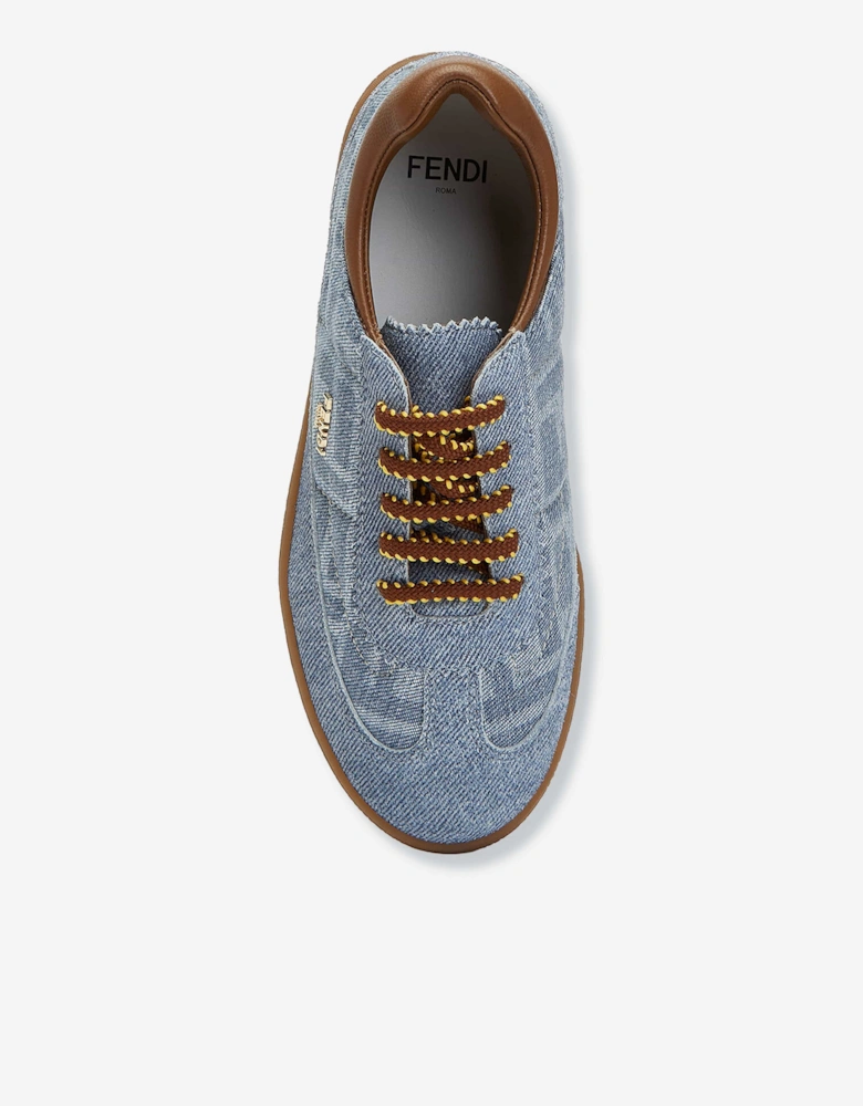 Fendi Kids Leather Logo Trainers in Blue