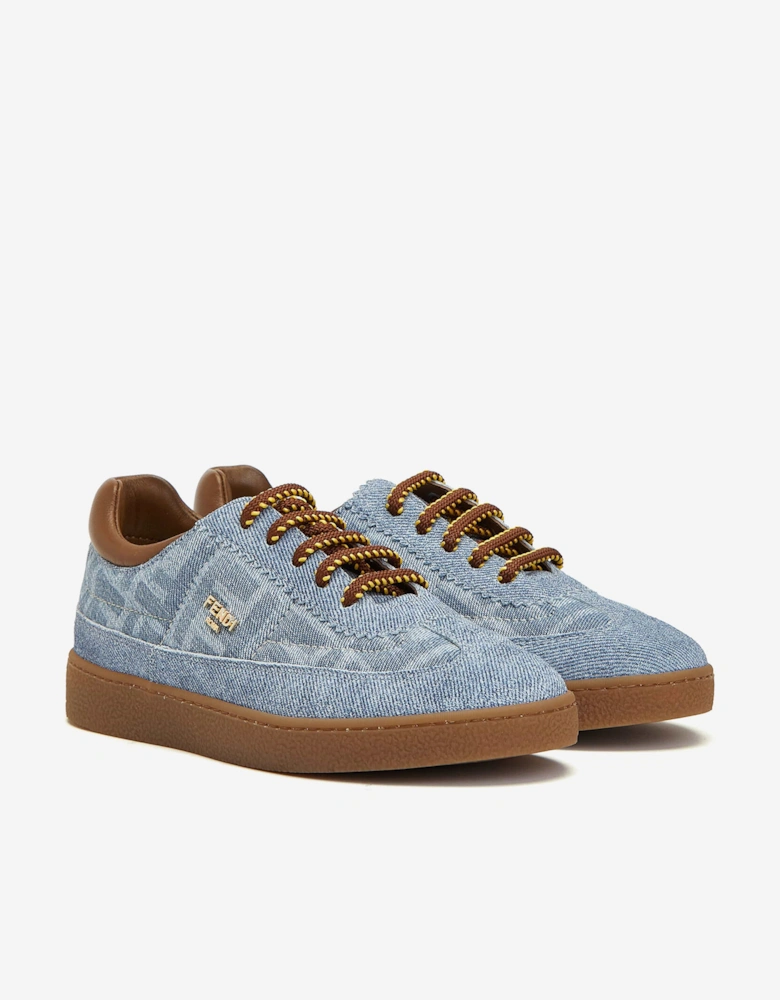Fendi Kids Leather Logo Trainers in Blue