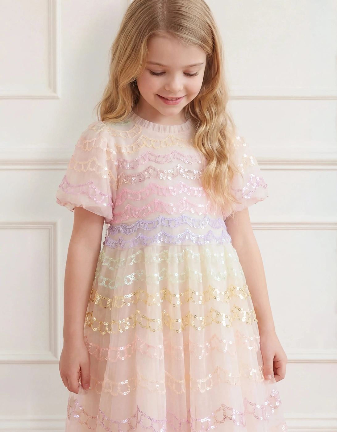Needle & Thread Girls Ombre Scallop Dress in Multicolour