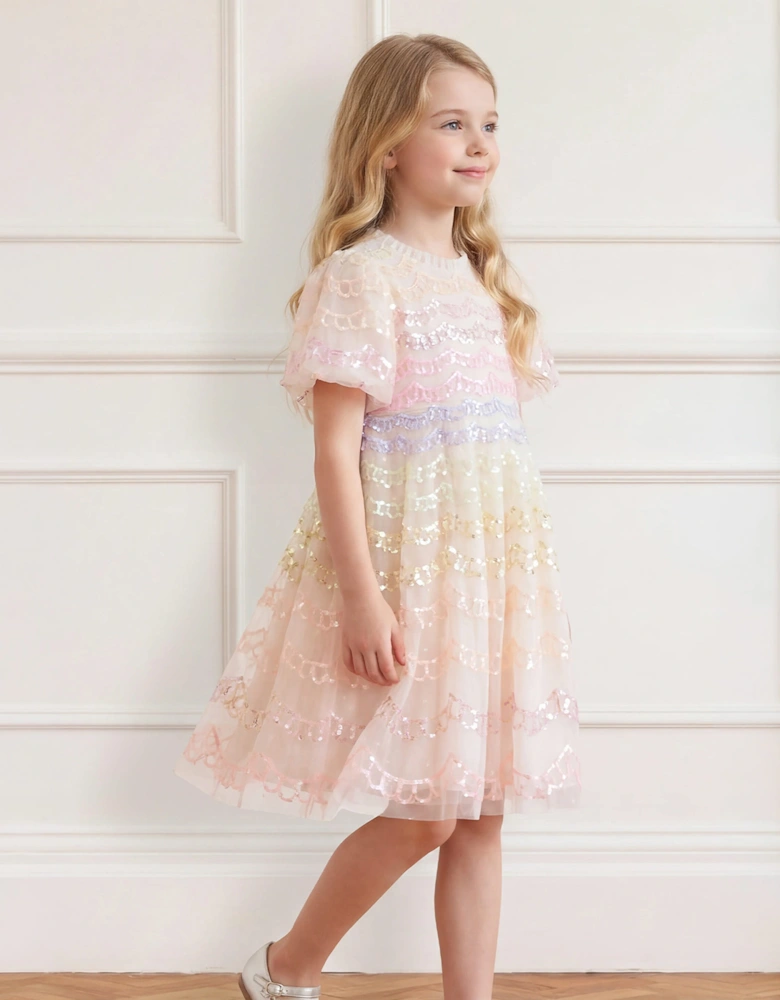 Needle & Thread Girls Ombre Scallop Dress in Multicolour