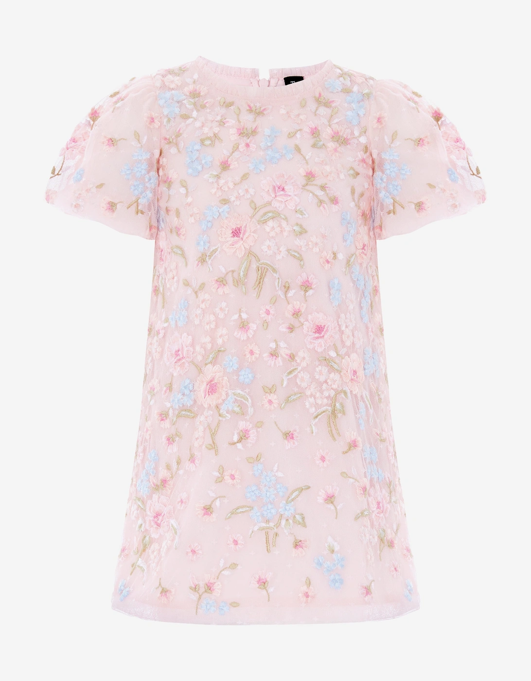 Needle & Thread Girls Peony Bouquet Puff Sleeve Dress in Pink
