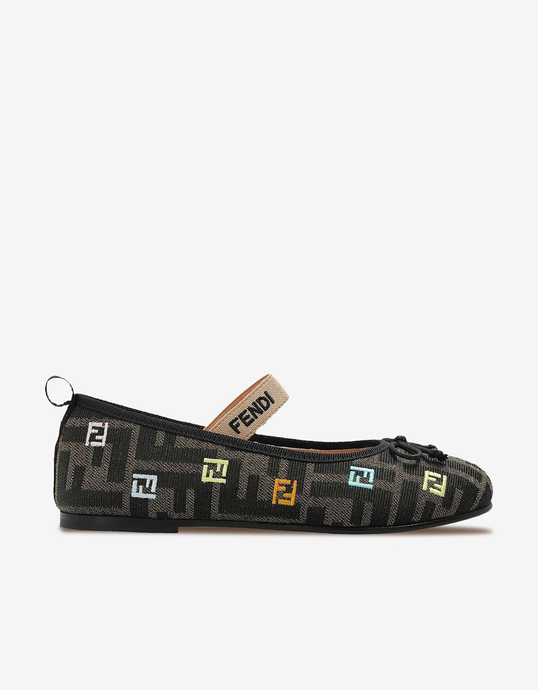Fendi Girls FF Logo Ballerina Shoes in Brown, 5 of 4