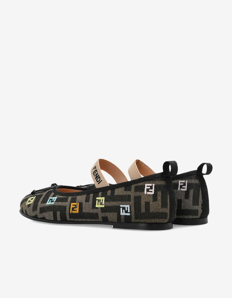 Fendi Girls FF Logo Ballerina Shoes in Brown