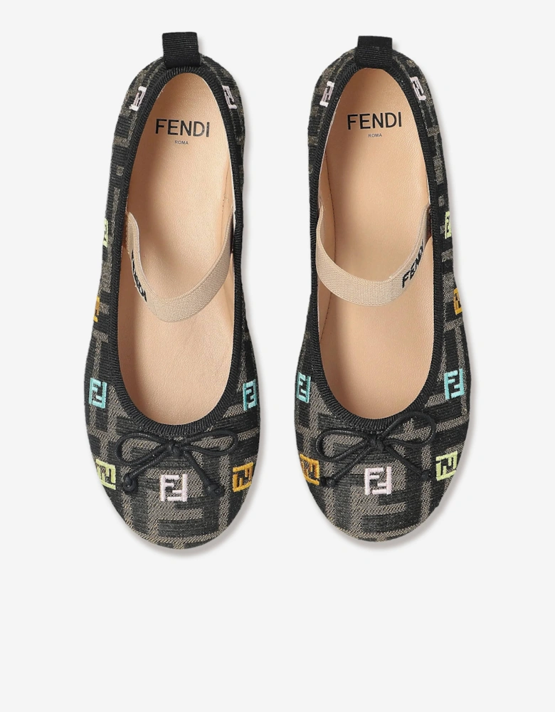 Fendi Girls FF Logo Ballerina Shoes in Brown