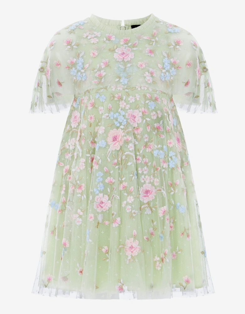 Needle & Thread Girls Peony Bouquet Cape Dress in Green