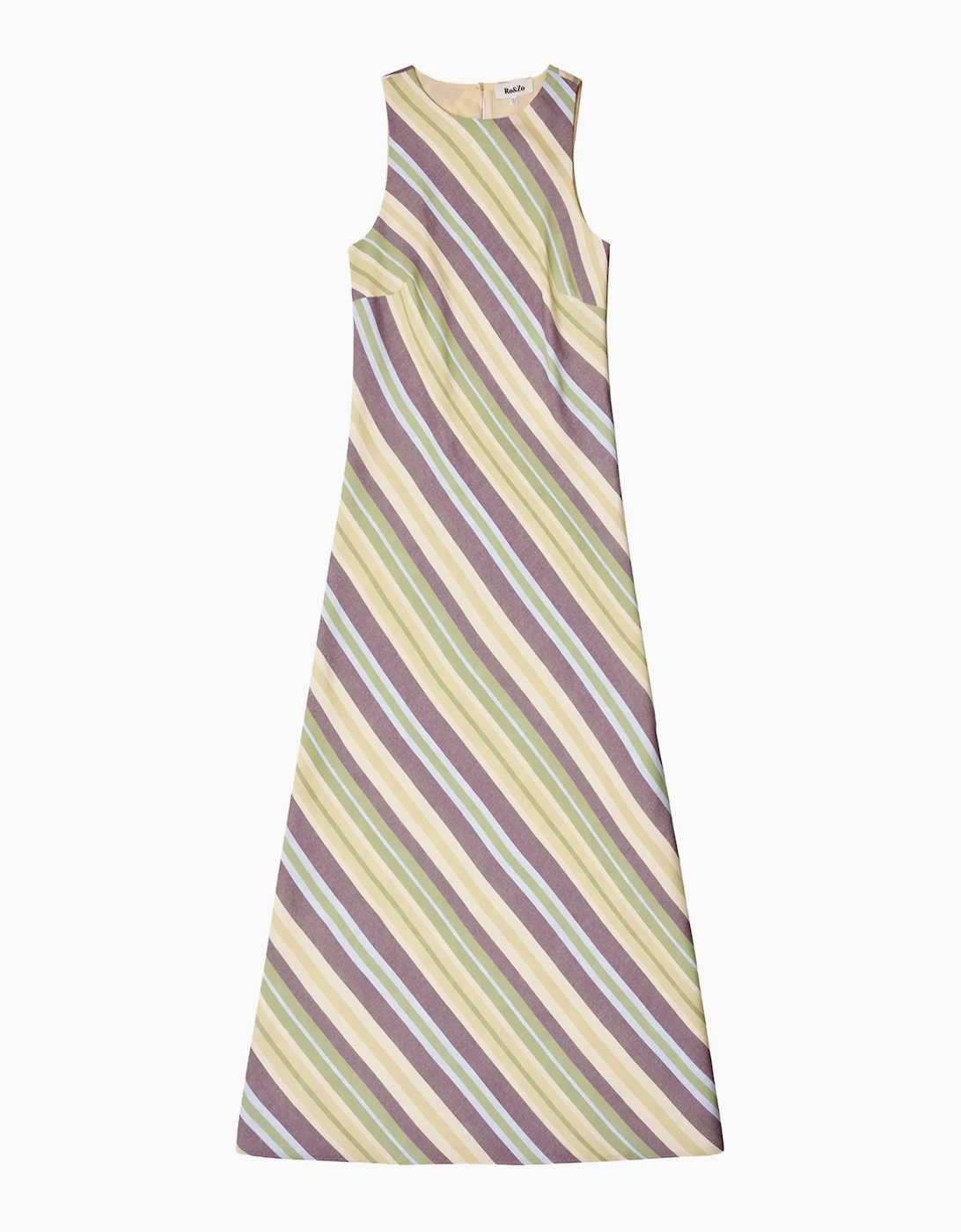Petite Green Stripe Racer-Neck Tie Back Dress With Linen, 6 of 5