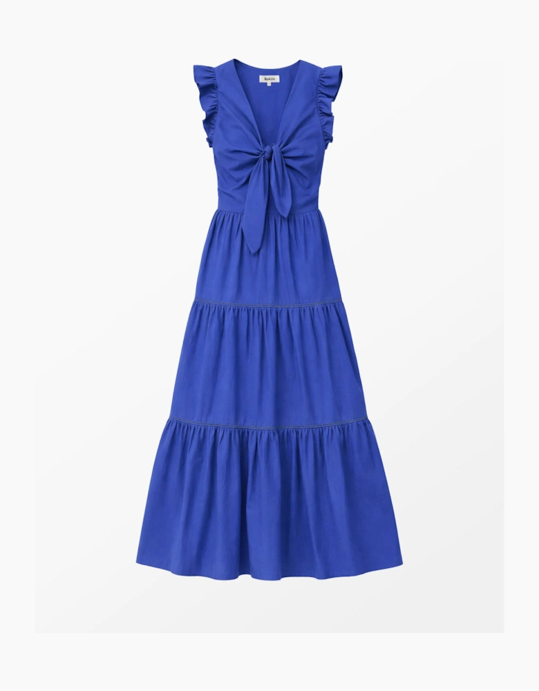 Petite Cobalt Tie Front Poplin Dress