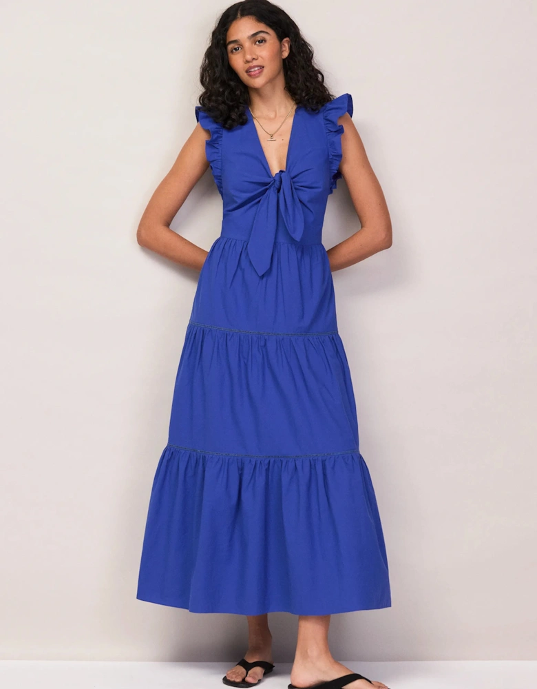 Petite Cobalt Tie Front Poplin Dress