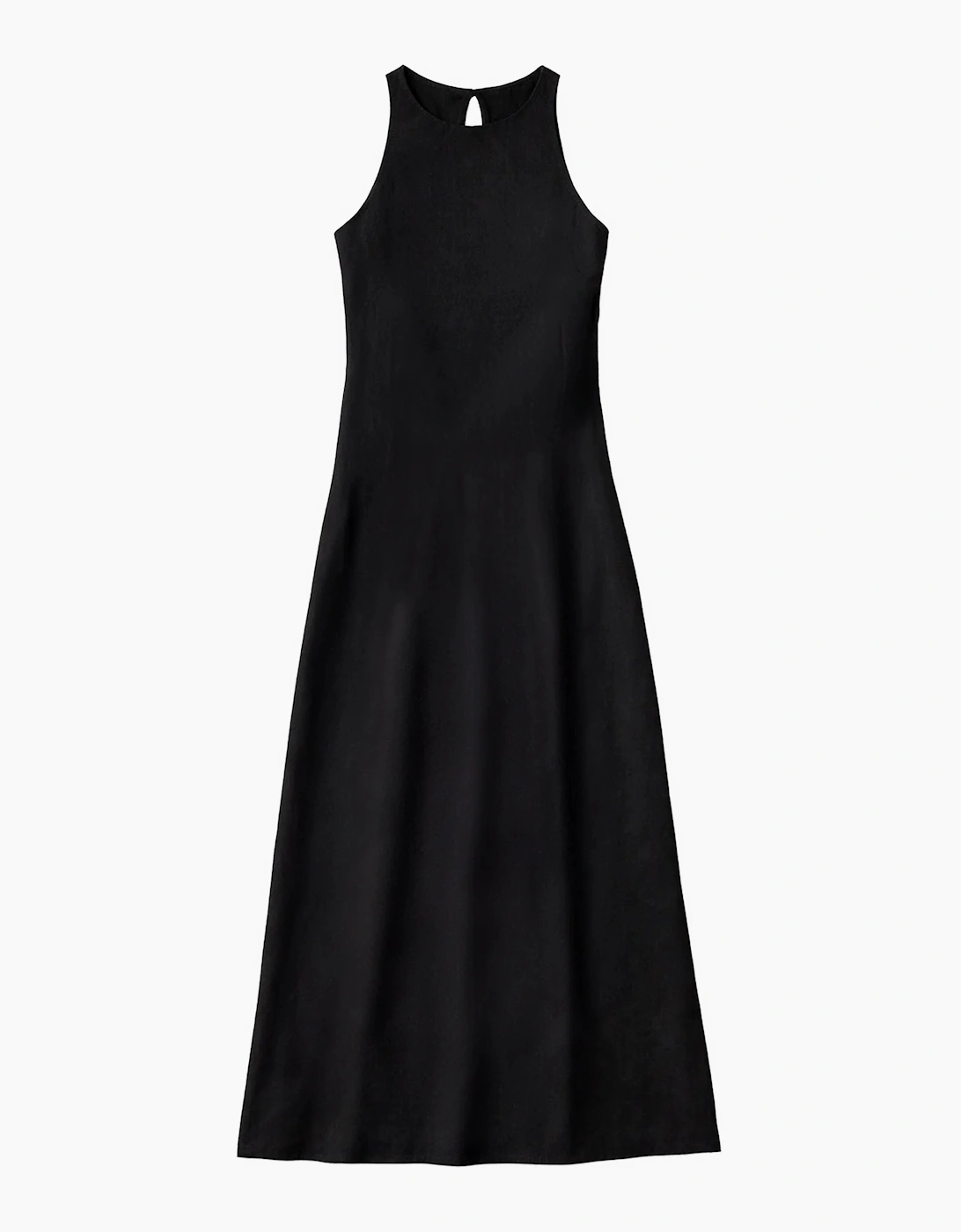 Petite Black Racer-Neck Tie Back Dress With Linen, 6 of 5