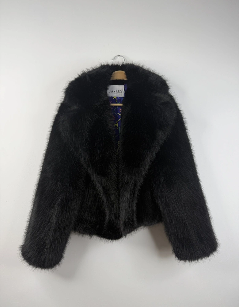 Black Bamboo Blend Faux Fur Cropped Natalie Jacket